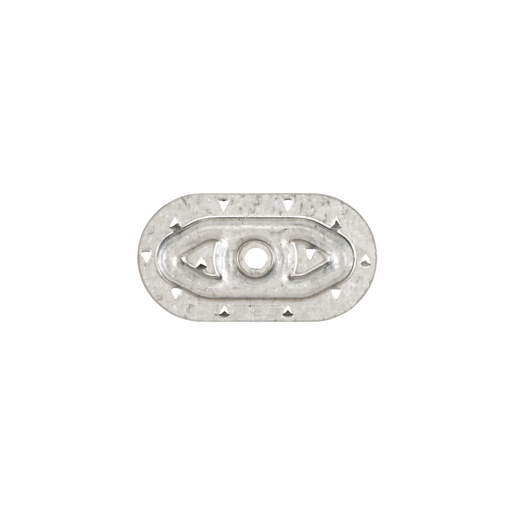 Oval 1.5 x 2.75 inch barbed stress plate for PVC membrane fastening