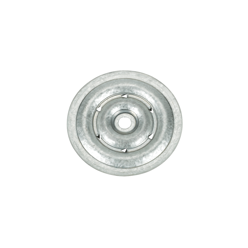 2-3/8 inch barbed stress plate for steel and wood deck membrane attachment